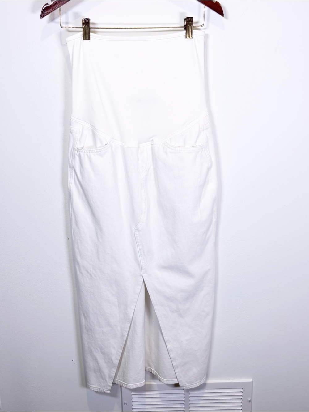 Hudson Maternity White Denim Midi Skirt